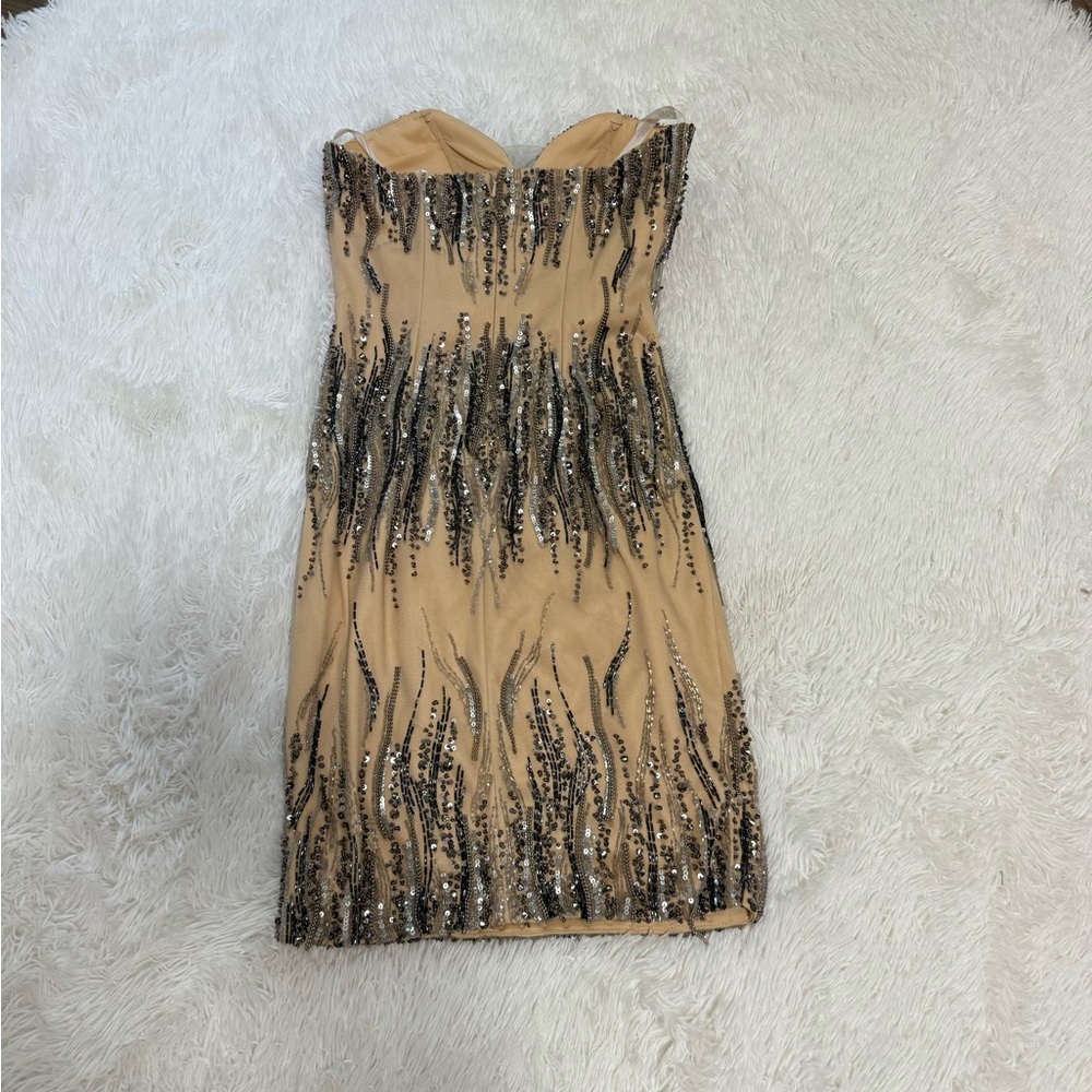 Terani Couture Strapless cocktail short Dress in Black and Cream size 6 C3687 - Picture 7 of 9